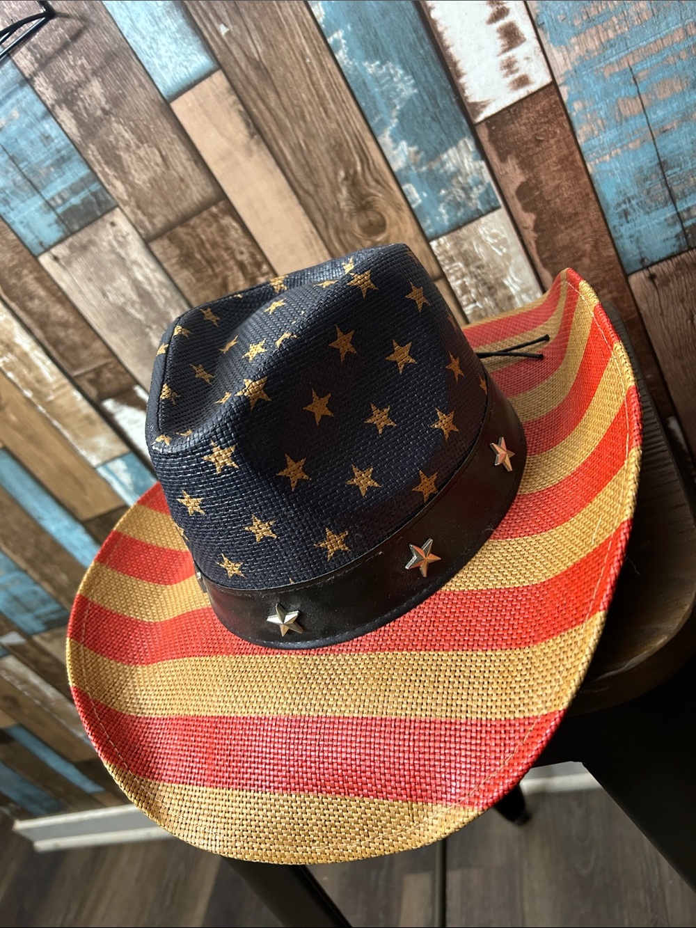 Men's Red & Blue Star-Spangled Straw Cowboy Hat